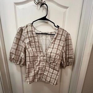 Plaid Abercrombie & Fitch V-Neck Top